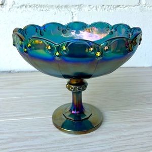 Indiana Glass 💜 Vintage Iridescent Carnival Glass Compote Centerpiece Bowl